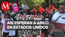Con porras y banderas, mexicanos esperan llegada de AMLO a la Casa Blanca