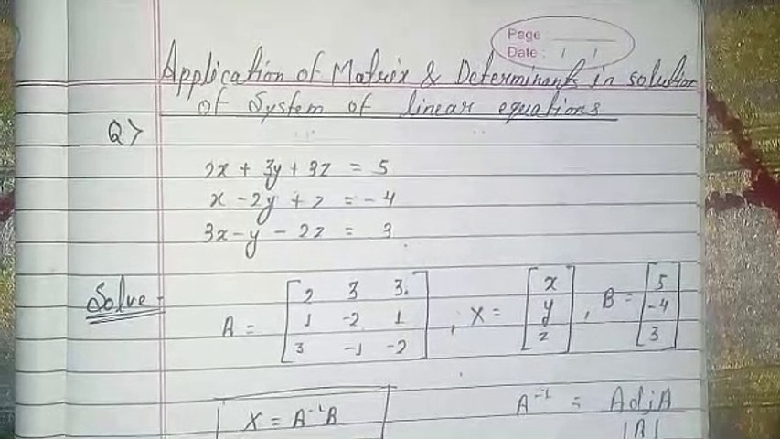 Application of Matrix & Determinants in solution of System of linear equations in hindi (Question-2)|| (Part-14)