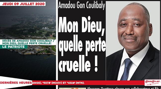 Le Titrologue du jeudi 09 juillet 2020 / Décès de Amadou Gon: Mon Dieu quelle perte cruelle!