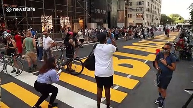Black Lives Matter mural outside Trump Tower becomes instant attraction for New Yorkers