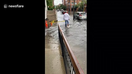 Roads in Hoboken, New Jersey flooded by Tropical Storm Fay