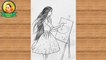 drawing girl | drawing girl with sketch board |  Drawing Girl In front of a canvas pencil sketch | shailja art