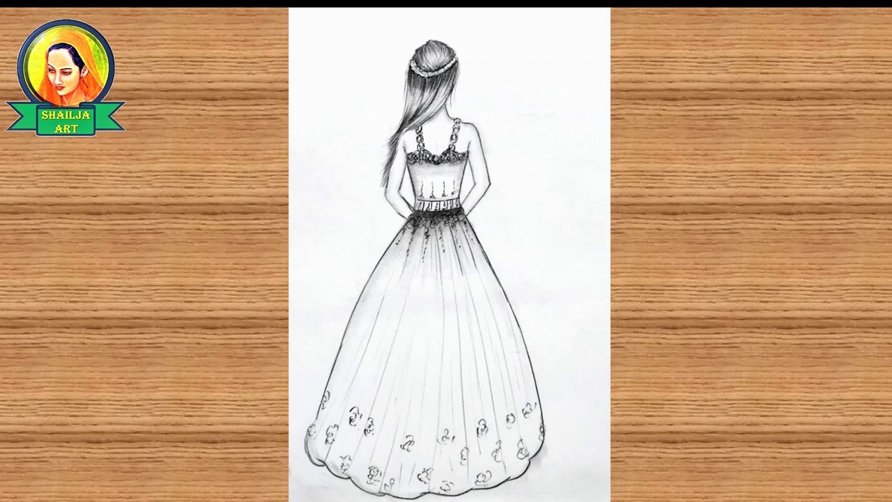 long dress | How to draw a girl with a beautiful dress step by step | girl  with long dress drawing | Girl Drawing