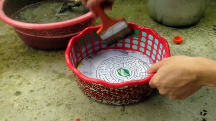 Ideas for making  pots shaped like recycle bin from cement | Làm chậu hoa từ xi măng  và lá cây