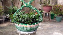 Casting cement pot from Plastic basket at home very easily | Làm chậu hoa từ xi măng và cát