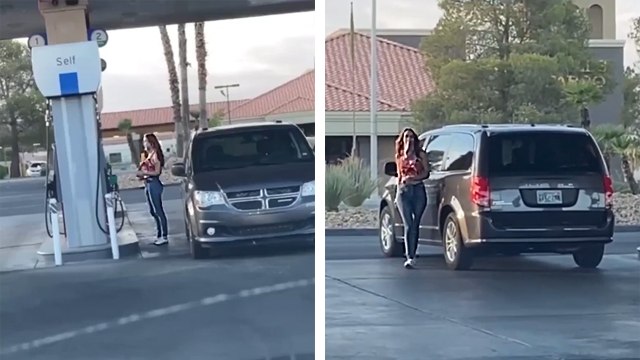 Utiliser une pompe à essence n'est pas acquis pour tout le monde, surtout pas elle