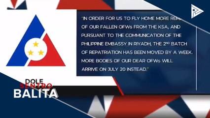Pagdating ng 2nd batch ng labi ng OFWs na namatay sa Saudi Arabia, sa July 20 na
