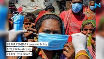 With 28,701 cases in a day, India's COVID-19 tally reaches 8.78 lakh