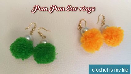 Pom pom ear rings crochet | حلق كروشية سهل جدا مع الشرح