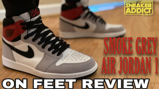 Air Jordan 1 Smoke Grey Red OG Hi Retro Sneaker On Feet Review
