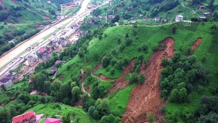 Rize'deki selin meydana getirdiği hasar havadan görüntülendi