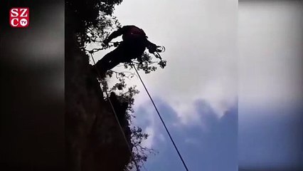 Uçurumda 2 gün mahsur kalan keçi böyle kurtarıldı