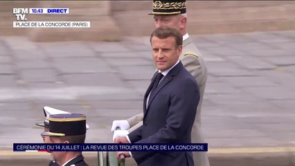 14-Juillet: l'arrivée d'Emmanuel Macron sur la place de la Concorde