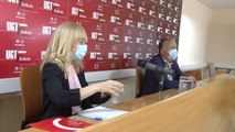 Pepe Álvarez y Carmen Castilla (UGT) en rueda de prensa en Sevilla