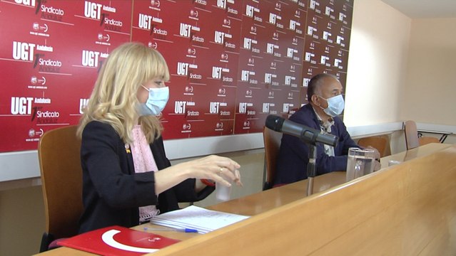 Pepe Álvarez y Carmen Castilla (UGT) en rueda de prensa en Sevilla