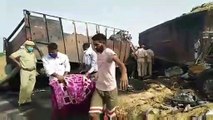 लाडनूं के पास डम्पर व ट्रेलर की भीषण टक्कर के बाद लगी आग, तीन जिंदा जले