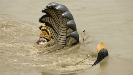 Brahmaputra water engulfs Lord Vishnu statue in Guwahati