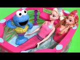 Cookie Monster Pool Party with Mermaid Elsa Mermaid Anna Swim with Ariel Bath toys Sesame Street