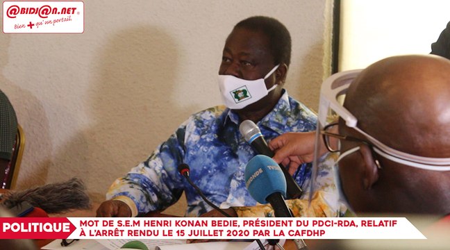 Mot de S.E.M Henri Konan BEDIE, Président du PDCI-RDA, relatif à l’arrêt rendu le 15 juillet 2020 par la CAfDHP
