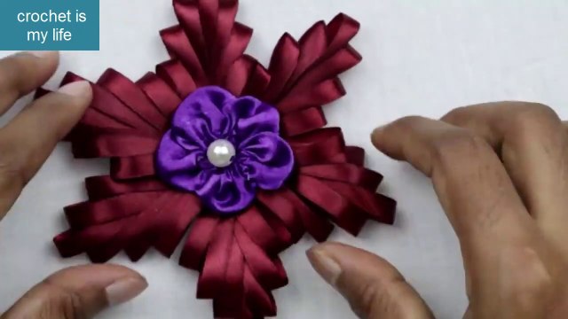 Amazing Ribbon Flower | Hand Embroidery Work With Comb |ورده للتزين سهله جدا