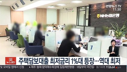 주택담보대출 최저금리 1%대 등장…역대 최저