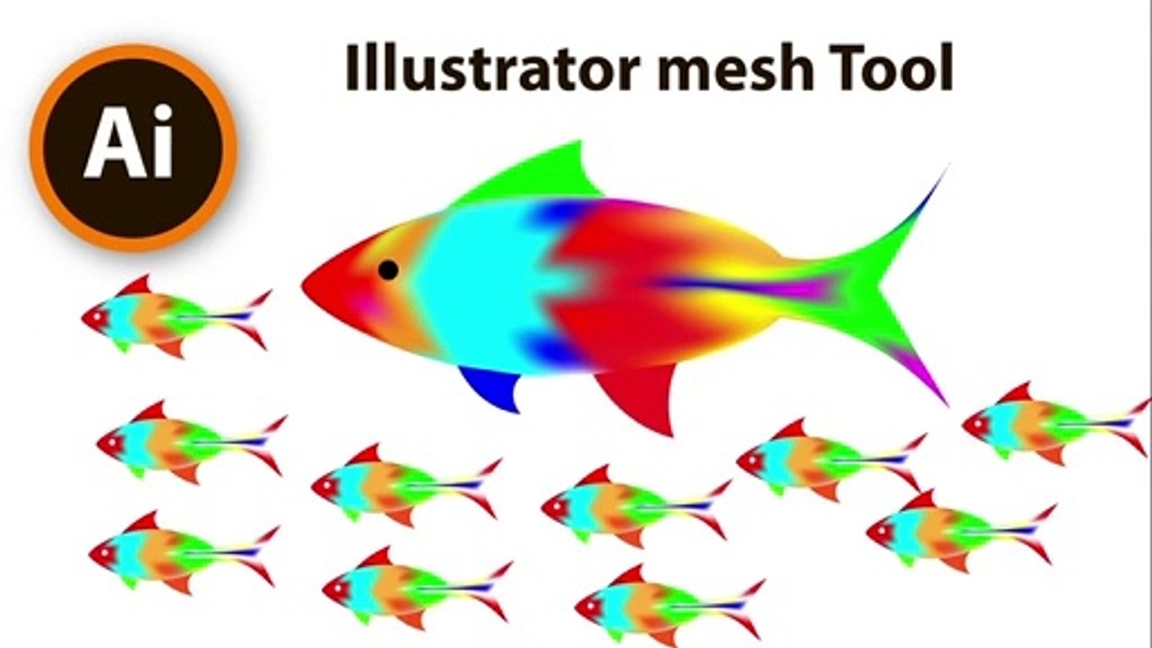 3d Color Fish - Illustrator Color fish Logo - Illustrator Mesh Tool - Best Tutorial