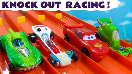 4 Lane Racing with Hot Wheels PJ Masks and DC Comics Batman and Superheroes plus Disney Pixar Cars Lightning McQueen in this Family Friendly Full Episode English Toy Story Race for Kids with paw Patrol Mighty Pups Marshall as Judge