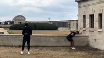 Men spotted using war memorial as exercise gym