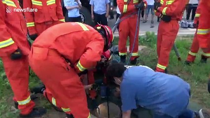 Firefighters rescue toddler who fell into deep tube well in northern China