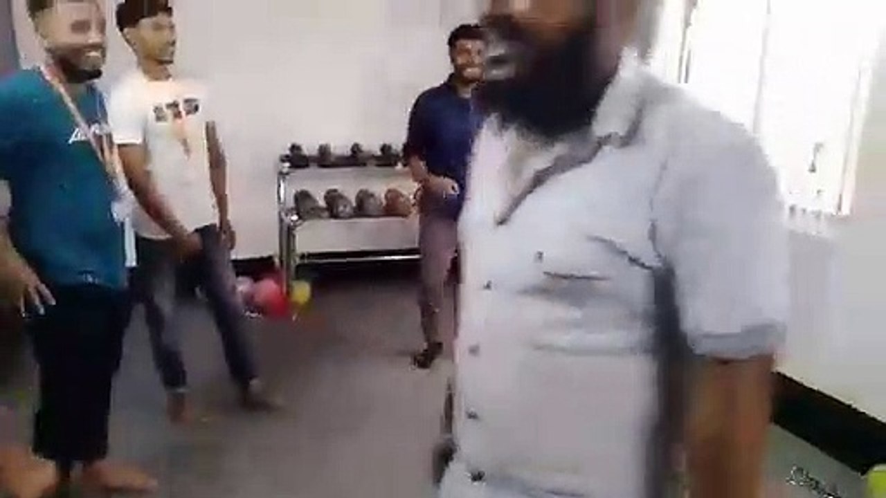At gym along with friends.