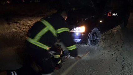 Sürücünün yolda fark edip ezmek istemediği yılan aracın içine girdi