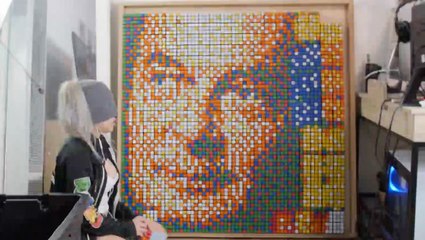 Woman Makes Impressive Rubik's Cube Portrait While Blindfolded