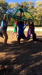 Large Group of Kids Spinning around on Playground Equipment