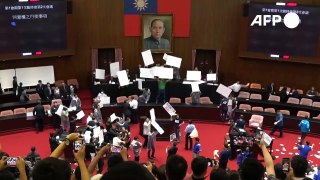 Punches and water balloons thrown in Taiwan parliament melee