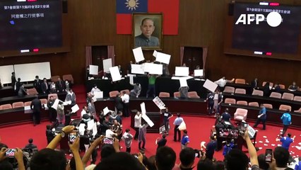 Punches and water balloons thrown in Taiwan parliament melee