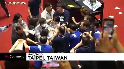 Punches and water balloons thrown in Taiwanese parliament melee