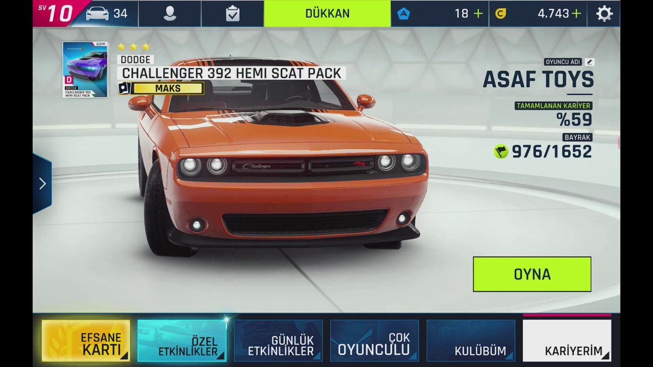 Asphalt 9 İskoçya Kayalık Vadi Dodge Challender 392 Hemi Scat Pack