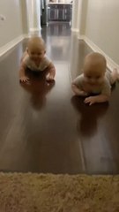 Twin Babies Race Against Each Other As They Crawl To Their Mom