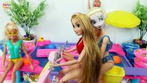 Barbie Rapunzel Elsa Pool Party Swimming - Bedroom New dresses Kolam renang Barbie Piscina boneca