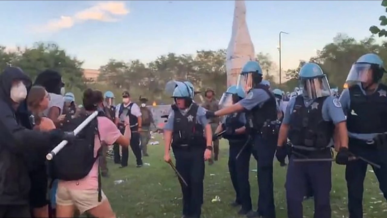 Chicago Police Clash With Protesters After Columbus Statue Targeted
