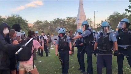 Chicago Police Clash With Protesters After Columbus Statue Targeted