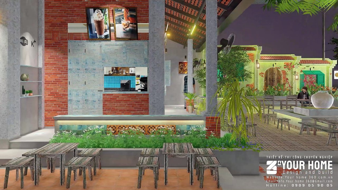 THIẾT KẾ QUÁN CAFE CÂY SI SÂN VƯỜN MỘC COFFEE 217m2