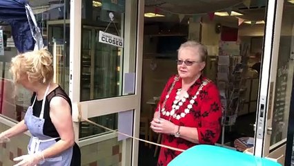 Mayor of Seaham Councillor Linda Willis officially opens Caruso's tearoom