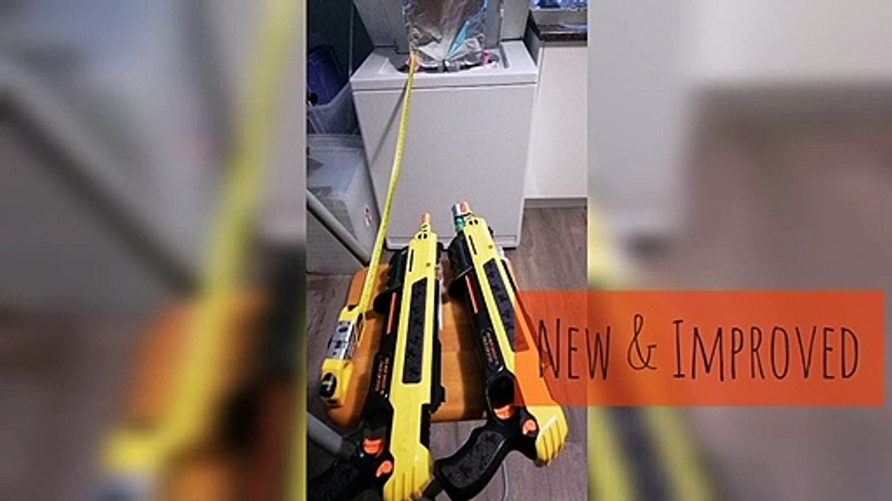 Bug a Salt test review, 2.0 vs "new and improved 2.0" spray patterns on aluminum foil.  The New 2.0 bugasalt has an easier trigger and safety lever.  From 3 feet distance.