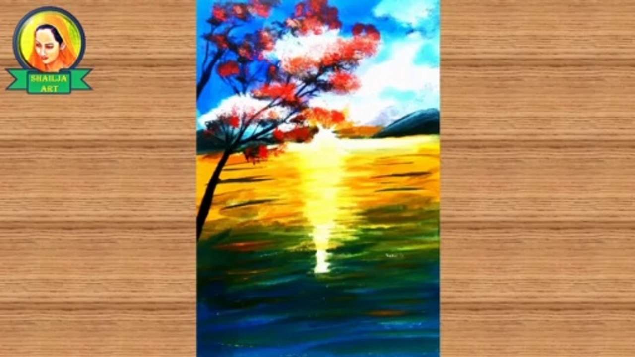 landscape painting | Acrylic painting of Beautiful sunset landscape step by step | shailja art