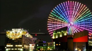 大阪シーサイドコスモから観覧車と海遊館と豪華客船ダイヤモンドプリンセス
