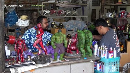 Movie fan makes wacky 'Predator' motorcycle helmets in Thailand