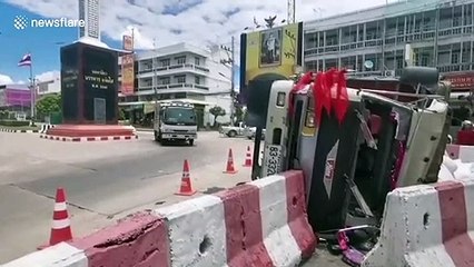 Truck driver 'deliberately flips vehicle' to avoid crashing into people after brakes failed