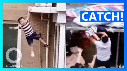 Kid Caught After Falling From 5th Floor