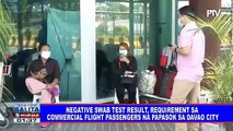 Negative swab test result, requirement sa commericial test flight passengers na papasok sa Davao City